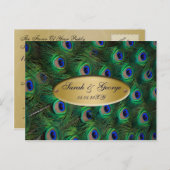 金ゴールドエレガント孔雀ウェディングRSVP インビテーションポストカード (正面/裏面)