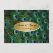 金ゴールドエレガント孔雀ウェディングRSVP インビテーションポストカード (正面)