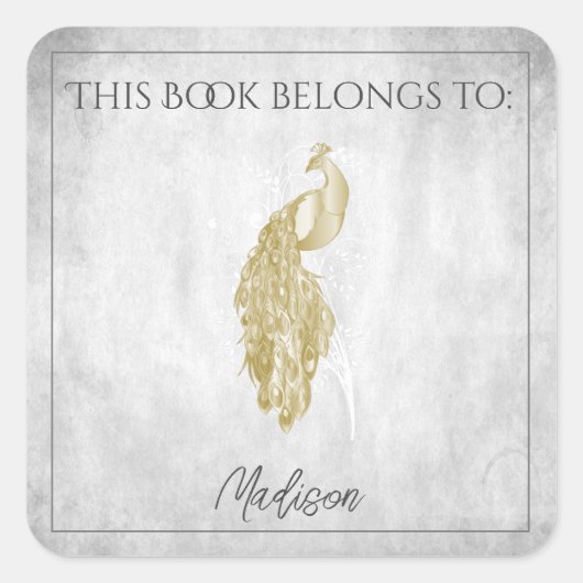 金ゴールドエレガント孔雀ブックシール スクエアシール (正面)