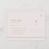 金ゴールドエレガント宗教洗礼と《キリスト教》洗礼式や命名式RSVP ポストカード (正面/裏面)