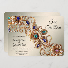 金ゴールドエレガント宝石の花が日付を保存 セーブザデート