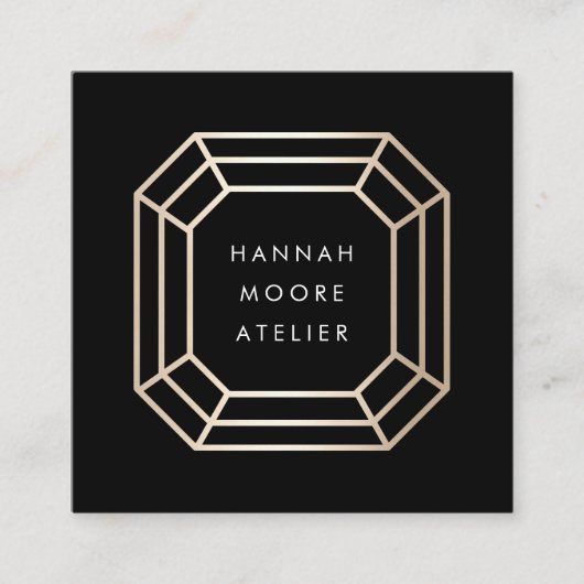 金ゴールドエレガント宝石ロゴ |ジュエリーデザイン スクエア名刺 (正面)