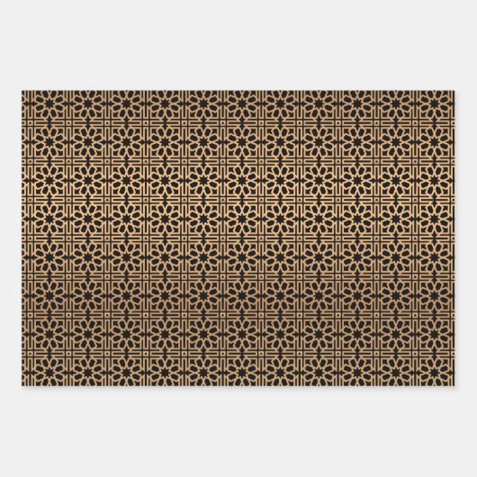 金ゴールドエレガント幾何学的アラビア語イードカレムブラック ラッピングペーパーシート (正面)