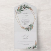 金ゴールドエレガント幾何学的冬の緑結婚野 オールインワン招待状 (内側)