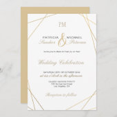 金ゴールドエレガント幾何結婚枠書跡 招待状 (正面/裏面)