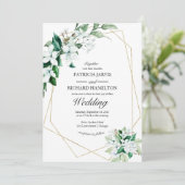 金ゴールドエレガント幾何結婚緑 招待状 (スタンド正面)