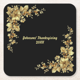 金ゴールドエレガント感謝祭 スクエアペーパーコースター