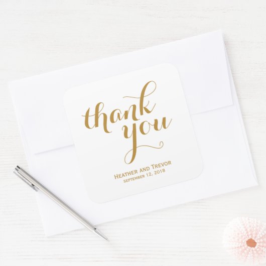 金ゴールドエレガント感謝 スクエアシール (封筒)
