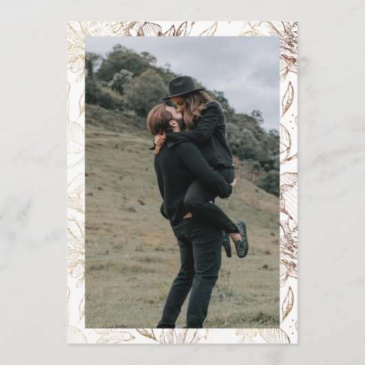 金ゴールドエレガント手描き植物画結婚像写真 セーブザデート (裏面)