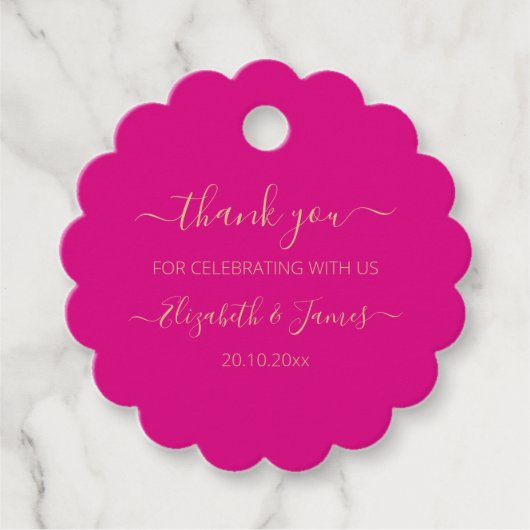 金ゴールドエレガント明るい赤紫色サンキュー結婚式の引き出物ラベル フェイバータグ (正面)