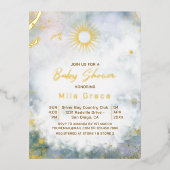 金ゴールドエレガント星の夜空の赤ちゃんシャワー 箔招待状ポストカード (正面)