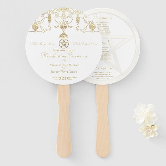 金ゴールドエレガント星形五角形の処理 ハンドファン (正面&裏面)