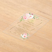 金ゴールドエレガント春赤面フローラ聖餐式 アクリル招待状 (レイダウン)