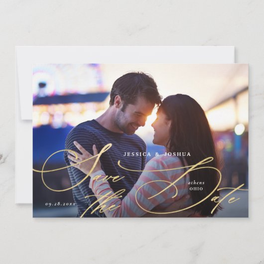 金ゴールドエレガント書日付カードの保存 招待状 (正面)