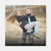 金ゴールドエレガント書結婚の写真 マグネット (正面)