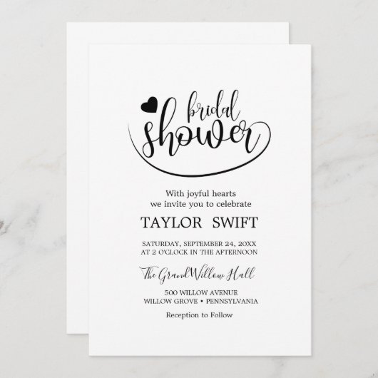 金ゴールドエレガント書道のブライダルシャワーの招待 招待状 (正面/裏面)