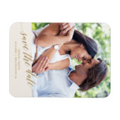 金ゴールドエレガント書道アイボリー写真の保存日時 マグネット (横)