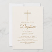 金ゴールドエレガント書道クリームクロスバプテスマ 招待状 (正面)