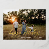 金ゴールドエレガント書道ハッピーホリデイズフォイル 箔シーズンカード (正面)