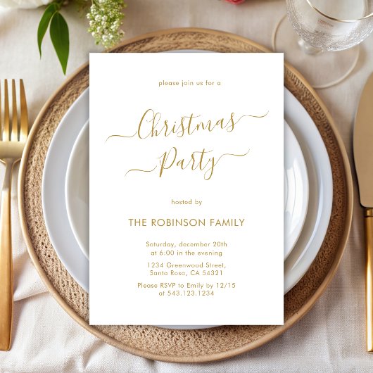 金ゴールドエレガント書道ホリデークリスマスパーティー 招待状