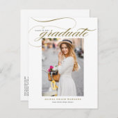 金ゴールドエレガント書道写真卒業 インビテーションポストカード (正面/裏面)
