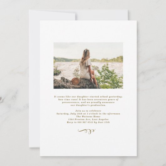 金ゴールドエレガント書道写真卒業 招待状 (裏面)