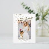 金ゴールドエレガント書道写真卒業 案内ポストカード (スタンド正面)