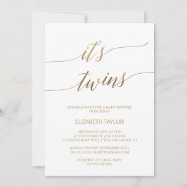 金ゴールドエレガント書道双子の赤ちゃんシャワー 招待状