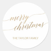 金ゴールドエレガント書道楽しいクリスマスプレゼント ラウンドシール (正面)