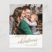 金ゴールドエレガント書道楽しいクリスマス写真 シーズンポストカード (正面)