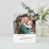 金ゴールドエレガント書道楽しいクリスマス写真 シーズンポストカード (スタンド正面)