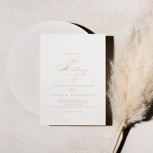 金ゴールドエレガント書道結婚の 招待状