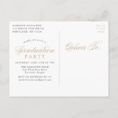 金ゴールドエレガント書道4写真卒業パーティー インビテーションポストカード (裏面)