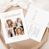 金ゴールドエレガント書道4写真卒業パーティー インビテーションポストカード