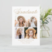 金ゴールドエレガント書道4写真卒業パーティー 招待状 (スタンド正面)