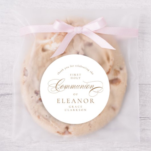 金ゴールドエレガント書道First Communionありがとう ラウンドシール