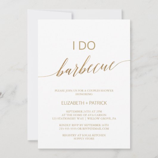 金ゴールドエレガント書道I Do Barbecue 招待状 (正面)