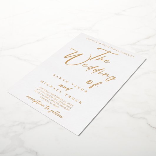 金ゴールドエレガント書 |白の結婚式招待状 箔招待状 (回転した状態)