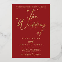 金ゴールドエレガント書 |赤い結婚式招待状