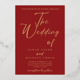 金ゴールドエレガント書 |赤い結婚式招待状 箔招待状