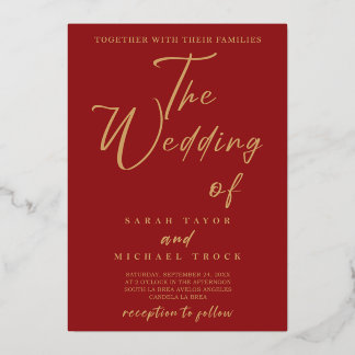 金ゴールドエレガント書 |赤い結婚式招待状 箔招待状