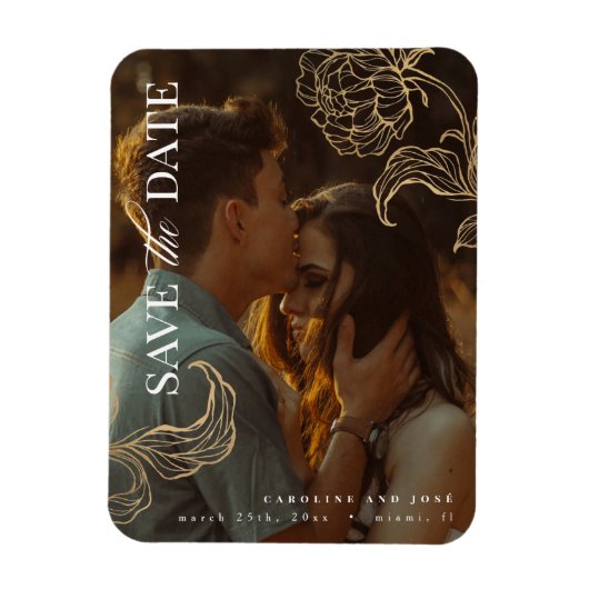 金ゴールドエレガント植物写真保存日 マグネット (縦)