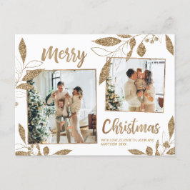 金ゴールドエレガント植物学2フォトコラージクリスマス ポストカード