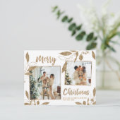 金ゴールドエレガント植物学2フォトコラージクリスマス ポストカード (スタンド正面)