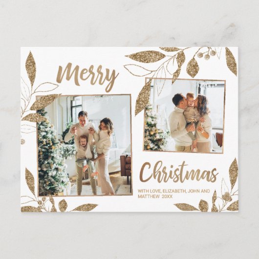 金ゴールドエレガント植物学2フォトコラージクリスマス ポストカード (正面)