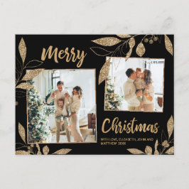 金ゴールドエレガント植物学2フォトコラージクリスマス ポストカード