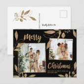 金ゴールドエレガント植物学2フォトコラージクリスマス ポストカード (正面/裏面)