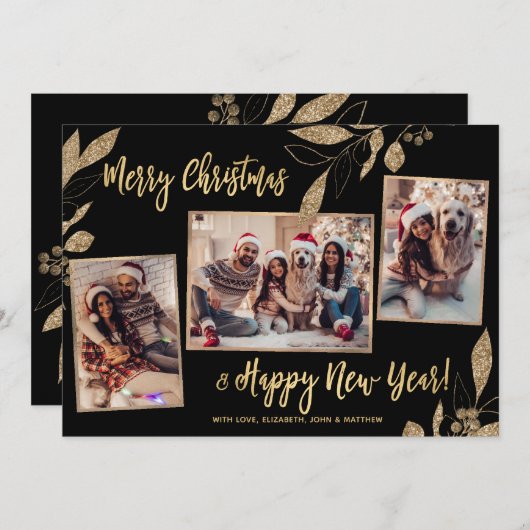 金ゴールドエレガント植物学3フォトコラージクリスマス (正面/裏面)