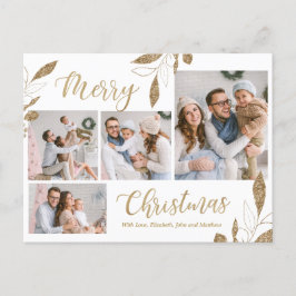 金ゴールドエレガント植物学4フォトコラージクリスマス ポストカード
