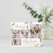 金ゴールドエレガント植物学4フォトコラージクリスマス ポストカード (スタンド正面)